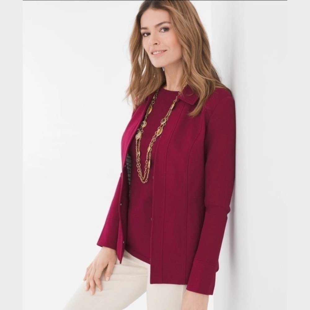 Chico’s Maroon Red Solid Ponte Jacket 0 Small